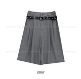 Poly Stripe Bermuda Slacks (+Belt Set)