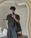 Minimal One-Pocket Roll-Up Short-Sleeve Shirt