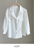 Boybi Collar Pocket Three Quarter Sleeve Jacket Blouse