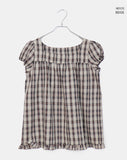 Onnit Check Square Neck Mini Short Sleeve Blouse