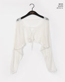 Bimon Strap Mesh Cropped Bolero Knit Cardigan