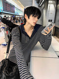 Hooded Stripe Henley Neck Long Sleeve