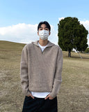 Thick hachi half-open knit zip-up