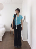 Evin Button V-Neck Knit Short Sleeve T-Shirt