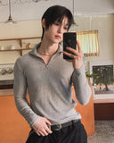 Furnon Ribbed Half-Zip Muscle Long Sleeve Tee