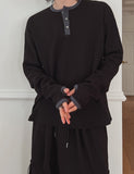 Kinji Waffle Henley Neck Warmer Long Sleeve T-shirt