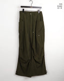 Carburn incision pocket key ring pintuck shirring two-way long wide jogger pants