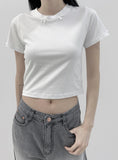 Kyabi Ribbon Crop Short Sleeve T-shirt