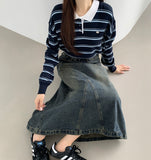 Color Matching Hem Banding Stripe Long Sleeve Knit