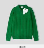 Lot cable button collar knit