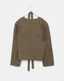 [muffler set] Tur no-collar V-neck button long-sleeved jacket