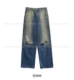 cross damage banding denim pants