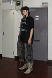 damage washing piercing t-shirt