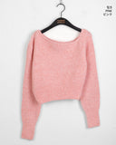 Nize Wool One Off Shoulder Cropped Long Sleeve Knit