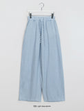 Nenbi banding wide denim pants