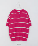 [unisex] Kosoni Color Stripe Boucle Short Sleeve Cardigan