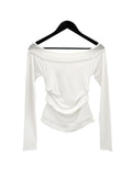 Ribbed Color Matching Layered Pintuck Boat Neck Tee