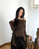 O-Ha Boat Neck Off-Shoulder Side Shirring Slim Knit