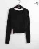 [Choker Set] Ruckle Wool Square Neck Ribbed Long Sleeve Knit