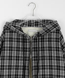 [unisex] Denkoku check fleece two-way hood zip-up