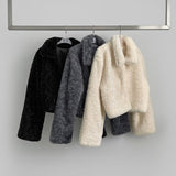 Winter Fluffy Fleece Collar Crop Fur Jacket