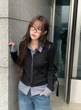 Risha Check Collar Knit Shirt Rib Cardigan