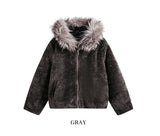 Days Overfit Crop Fur Hood Zip-Up