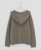 Sokin Stripe Hood Knit Zip-Up Cardigan