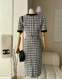 Piel Check Tweed Color Matching H-Line One Piece