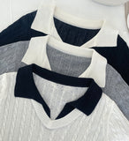 Rael Cable Color Matching Open Collar Knit