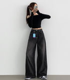 Hem Snap Four-Season Banding Long Wide Denim Pants