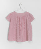 Uchet wrinkle stripe short-sleeved blouse