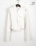 Mund shoulder sleeve slit cutout warmer ribbed hood zip-up