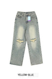 [U-DENIM] 5 Colors Ripped Jeans Wide Denim Pants