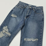 Distressed Ripped Jeans Straight Wide Denim