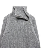 [LANARCH] Shoulder Zip-up Ribbed Knit Sweater