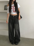 Pek Summer Adjust Snap Washing Denim Wide Pants