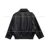 Kender washing two way crop leather jacket