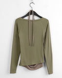 Ripple Halter Layered V-Neck Cropped Long Sleeve T-Shirt