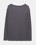 Sheen Layered Shirring V-Neck Long Sleeve T-Shirt