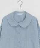 Chapney Check Shirring Round Collar Frill Shirt