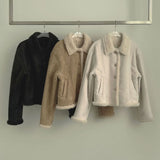 Suede Teddy Bear Button Collar Sleeve Fur Short Mustang