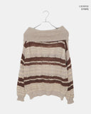 Nia Stripe Off-Shoulder Overfit Long Sleeve Knit