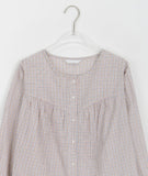 Near round shirring check blouse