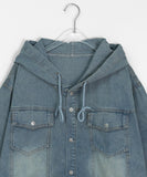 [unisex] Ryuhu Vintage Denim Hood Short Sleeve Shirt