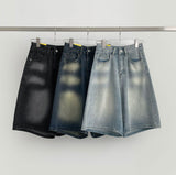 Back Pocket Washing Bermuda A-Line Knee Length Denim Shorts