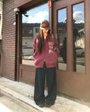 [Brushed Lining] Skin Star Print Stripe Color Matching Two-Way Loose Fit Hood Zip-Up