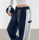 Side Two-Tone Snap Pin Tuck Wide Banding Training Pants