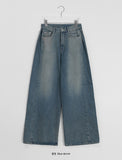 Koiten side pin tuck washing wide denim pants