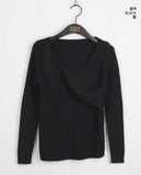 Robeil Twist Wrap V-neck Ribbed Long Sleeve Knit